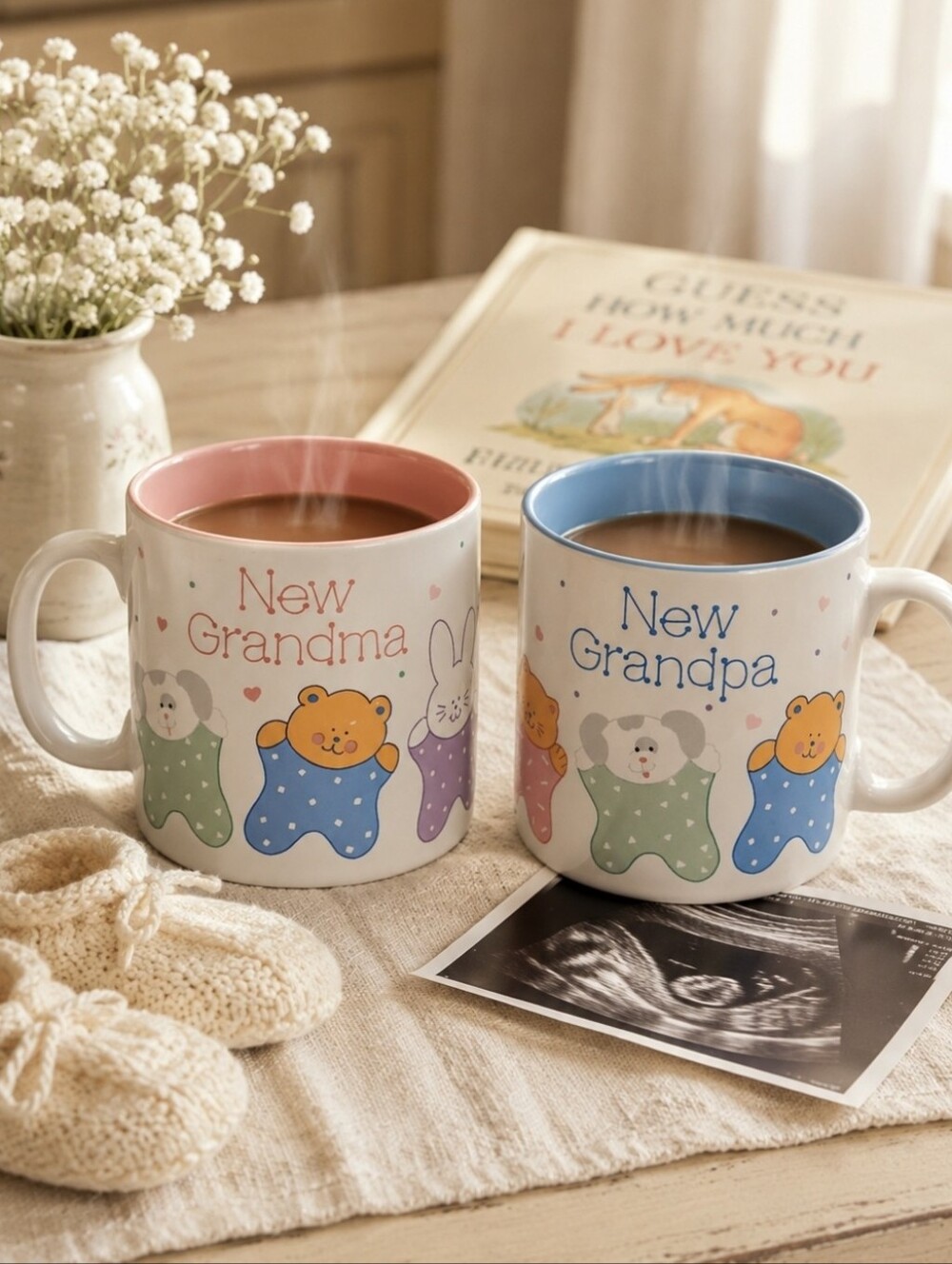 Vintage Russ Berrie New Grandma & New Grandpa Mug Set Pastel Baby  Pregnancy